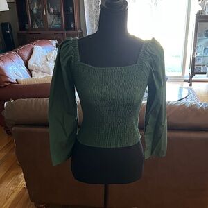 BB Dakota Forest Green Smocked Blouse